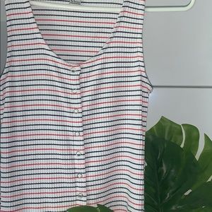 Forever 21 white black red striped button up tank